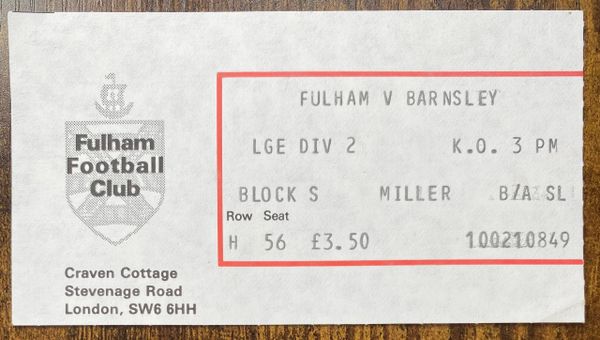 1982/83 ORIGINAL DIVISION TWO TICKET FULHAM V BARNSLEY