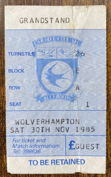 1985/86 ORIGINAL DIVISION THREE TICKET CARDIFF CITY V WOLVERHAMPTON WANDERERS