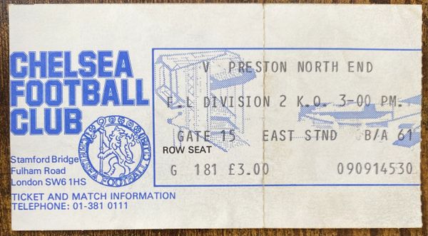 1980/81 ORIGINAL DIVISION TWO TICKET CHELSEA V PRESTON NORTH END