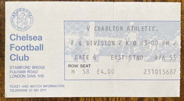 1982/83 ORIGINAL DIVISION TWO TICKET CHELSEA V CHARLTON ATHLETIC