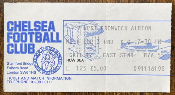 1983/84 ORIGINAL MILK CUP 3RD ROUND TICKET CHELSEA V WEST BROMWICH ALBION
