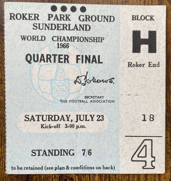 1966 ORIGINAL WORLD CUP QUARTER FINAL TICKET HUNGARY V SOVIET UNION @ ROKER PARK