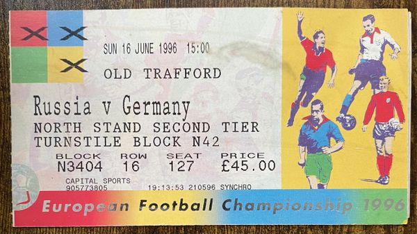 1996 ORIGINAL EURO 96 1ST ROUND TICKET RUSSIA V GERMANY @ OLD TRAFFORD, MANCHESTER