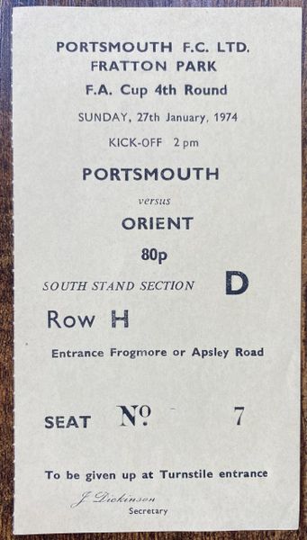 1973/74 ORIGINAL FA CUP 4TH ROUND TICKET PORTSMOUTH V ORIENT