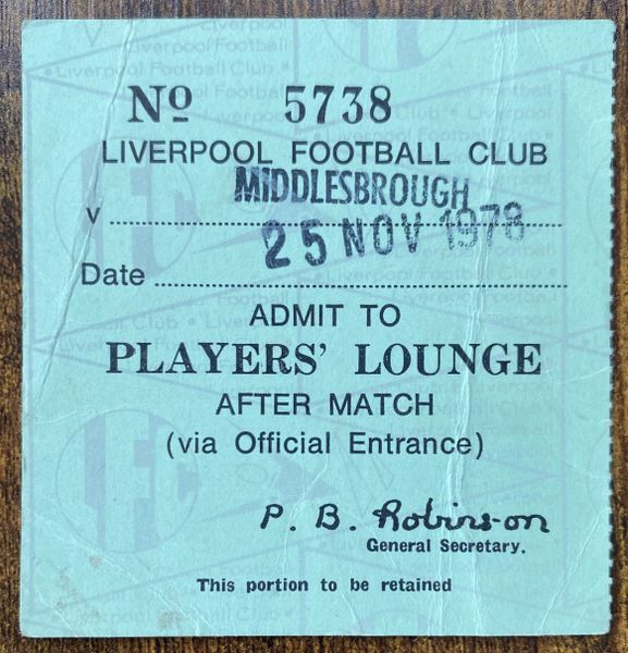 1978/79 ORIGINAL DIVISION ONE TICKET LIVERPOOL V MIDDLESBROUGH (PLAYERS LOUNGE TICKET)