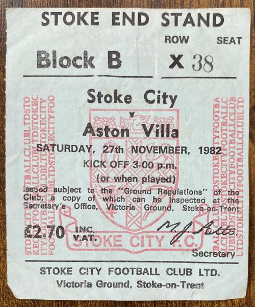 1982/83 ORIGINAL DIVISION ONE TICKET STOKE CITY V ASTON VILLA (AWAY ALLOCATION)