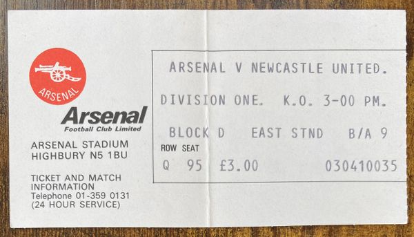 1977/78 ORIGINAL DIVISION ONE TICKET ARSENAL V NEWCASTLE UNITED