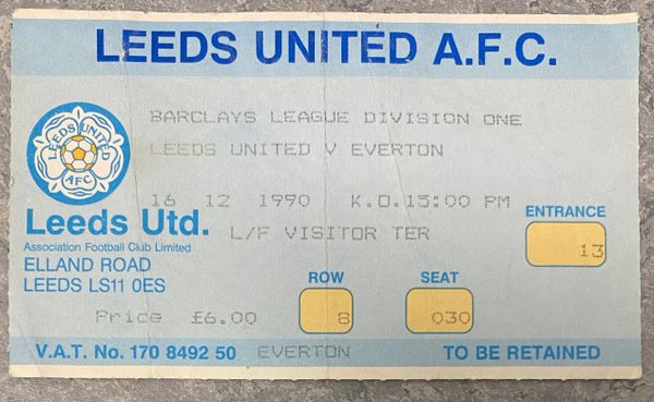 1990/91 ORIGINAL DIVISION ONE TICKET LEEDS UNITED V EVERTON (VISITORS ALLOCATION)