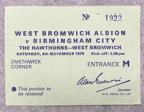 1978/79 ORIGINAL DIVISION ONE TICKET WEST BROMWICH ALBION V BIRMINGHAM CITY