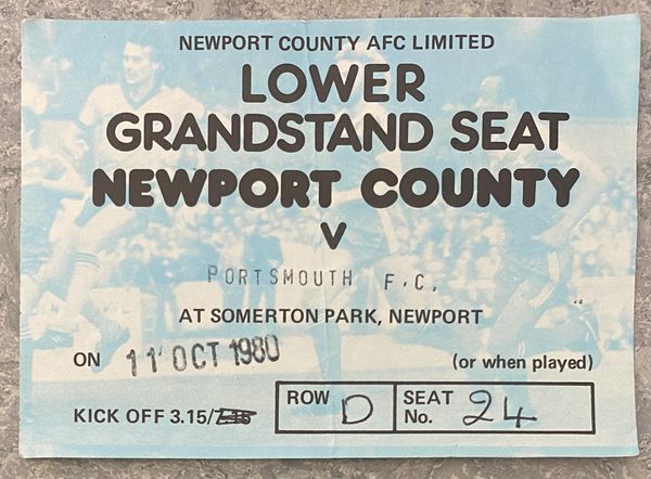 1980/81 ORIGINAL DIVISION THREE TICKET NEWPORT COUNTY V PORTSMOUTH