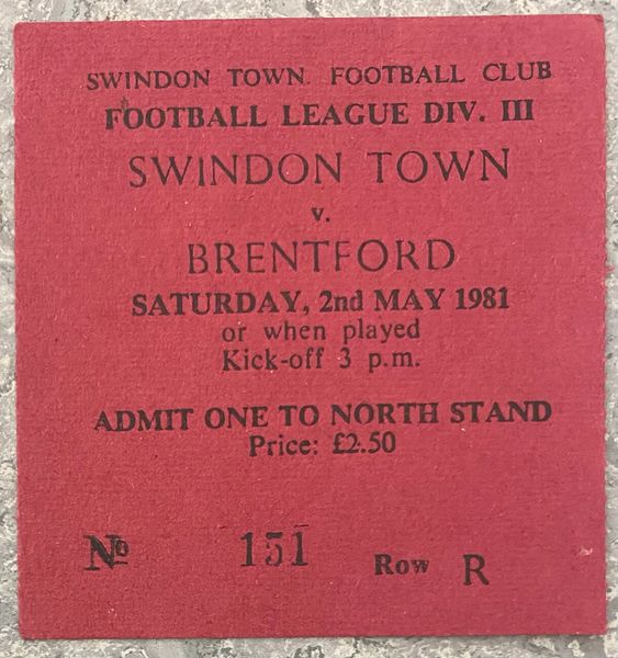 1980/81 ORIGINAL DIVISION 3 TICKET SWINDON TOWN V BRENTFORD