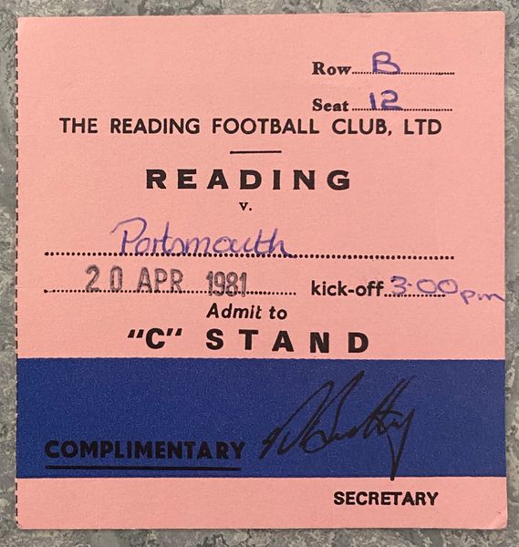 1980/81 ORIGINAL DIVISION THREE TICKET READING V PORTSMOUTH