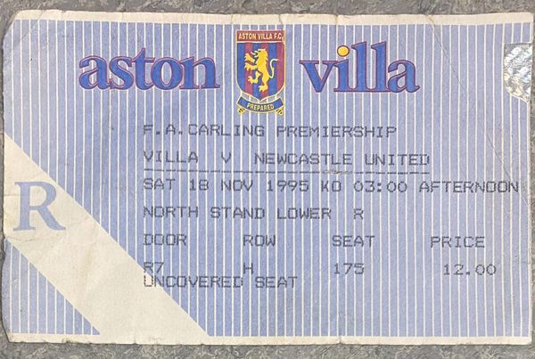 1995/96 ORIGINAL FA PREMIERSHIP TICKET ASTON VILLA V NEWCASTLE UNITED (VISITORS ALLOCATION)