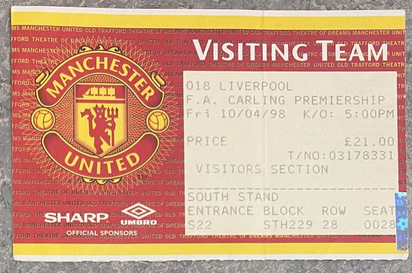 1997/98 ORIGINAL FA PREMIERSHIP TICKET MANCHESTER UNITED V LIVERPOOL (VISITORS ALLOCATION)