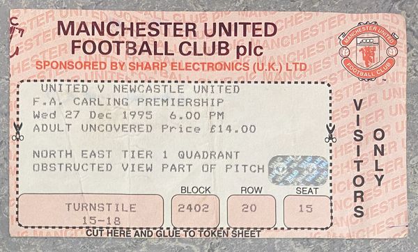 1995/96 ORIGINAL FA PREMIERSHIP TICKET MANCHESTER UNITED V NEWCASTLE UNITED (VISITORS ALLOCATION)