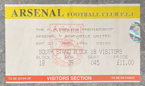 1995/96 ORIGINAL FA PREMIERSHIP TICKET ARSENAL V NEWCASTLE UNITED (VISITORS ALLOCATION)