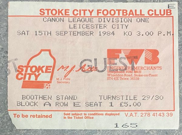 1984/85 ORIGINAL DIVISION ONE TICKET STOKE CITY V LEICESTER CITY