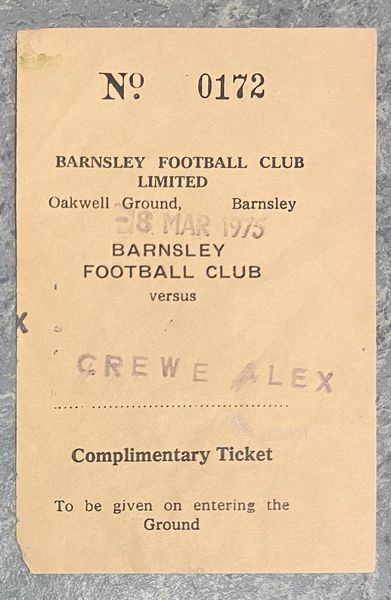 1974/75 ORIGINAL DIVISION FOUR TICKET BARNSLEY V CREWE ALEXANDRA