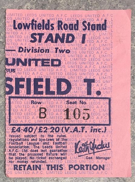 1983/84 ORIGINAL DIVISION TWO TICKET LEEDS UNITED V HUDDERSFIELD TOWN