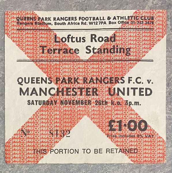 1977/78 ORIGINAL DIVISION ONE TICKET QUEENS PARK RANGERS V MANCHESTER UNITED