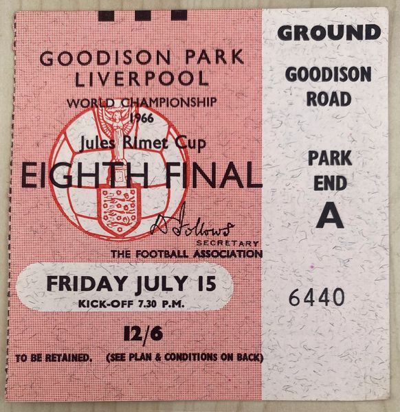 1966 ORIGINAL WORLD CUP 1ST ROUND TICKET HUNGARY V BRAZIL @ GOODISON PARK