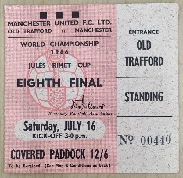 1966 ORIGINAL WORLD CUP 1ST ROUND TICKET BULGARIA V PORTUGAL @ OLD TRAFFORD