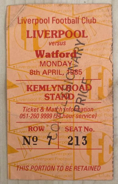 1984/85 ORIGINAL DIVISION ONE TICKET LIVERPOOL V WATFORD