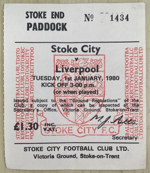 1979/80 ORIGINAL DIVISION ONE TICKET STOKE CITY V LIVERPOOL (VISITORS ALLOCATION)