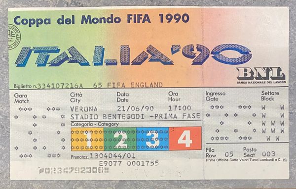 1990 ORIGINAL WORLD CUP TICKET BELGIUM V SPAIN @VERONA