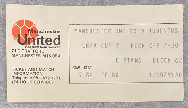 1976/77 ORIGINAL UEFA CUP 2ND ROUND 1ST LEG TICKET MANCHESTER UNITED V JUVENTUS