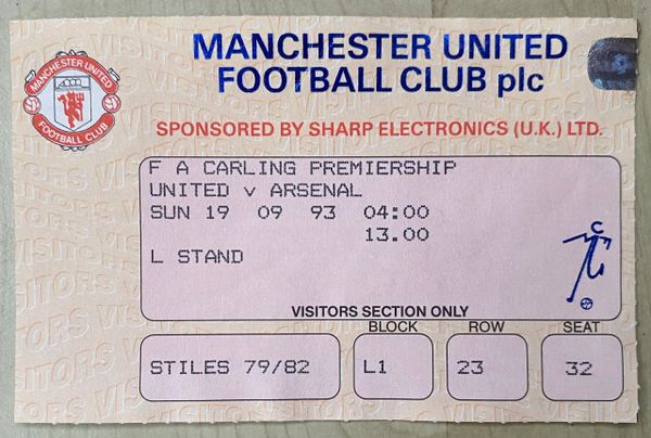 1993/94 ORIGINAL FA PREMIERSHIP TICKET MANCHESTER UNITED V ARSENAL (VISITORS END)