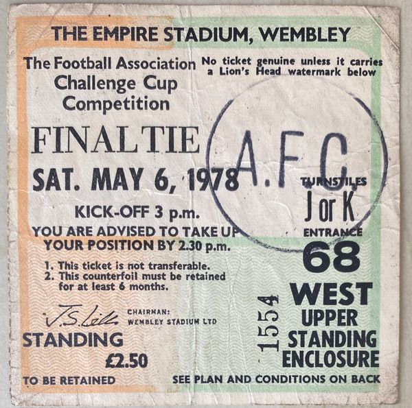 1978 ORIGINAL FA CUP FINAL TICKET ARSENAL V IPSWICH TOWN JK 68 WEST (ARSENAL ALLOCATION)