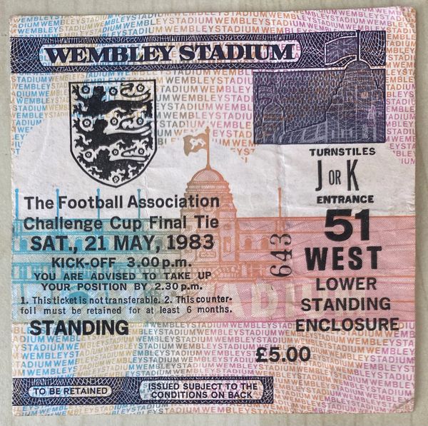 1983 ORIGINAL FA CUP FINAL TICKET MANCHESTER UNITED V BRIGHTON AND HOVE ALBION JK 51 WEST (MAN UTD ALLOCATION)