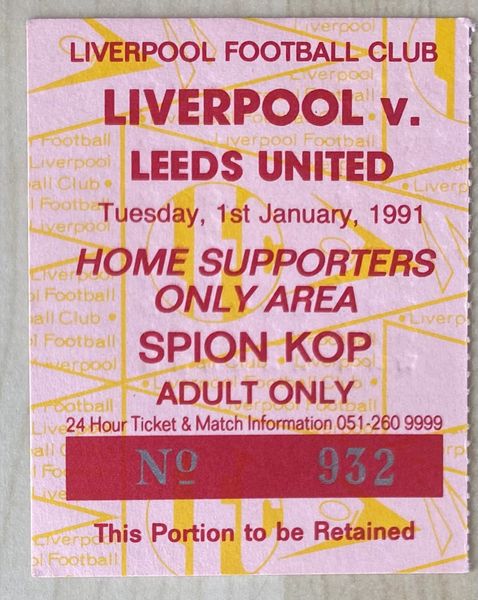 1990/91 ORIGINAL DIVISION ONE TICKET LIVERPOOL V LEEDS UNITED