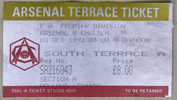 1992/93 ORIGINAL FA PREMIER LEAGUE TICKET ARSENAL V CHELSEA