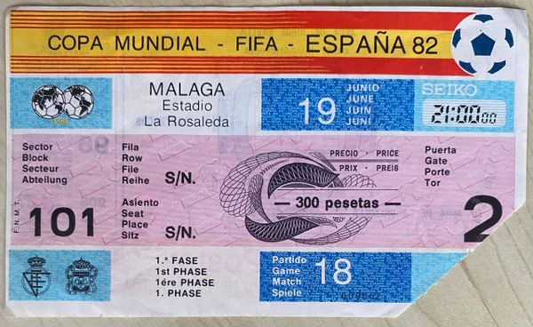 1982 ORIGINAL WORLD CUP TICKET NEW ZEALAND V SOVIET UNION @MALAGA