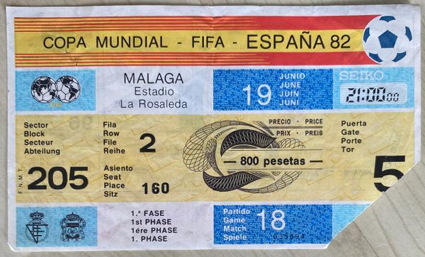 1982 ORIGINAL WORLD CUP TICKET NEW ZEALAND V SOVIET UNION @MALAGA