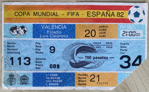 1982 ORIGINAL WORLD CUP TICKET SPAIN V YUGOSLAVIA @VALENCIA