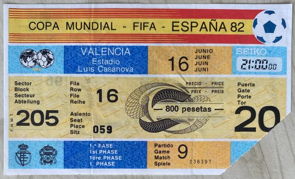 1982 ORIGINAL WORLD CUP TICKET SPAIN V HONDURAS @VALENCIA