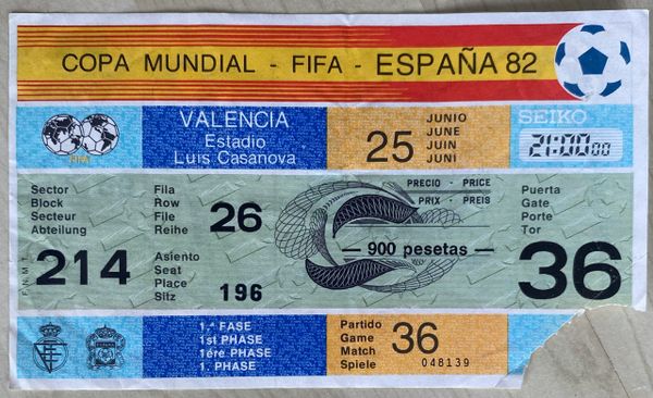 1982 ORIGINAL WORLD CUP TICKET SPAIN V NORTHERN IRELAND @VALENCIA