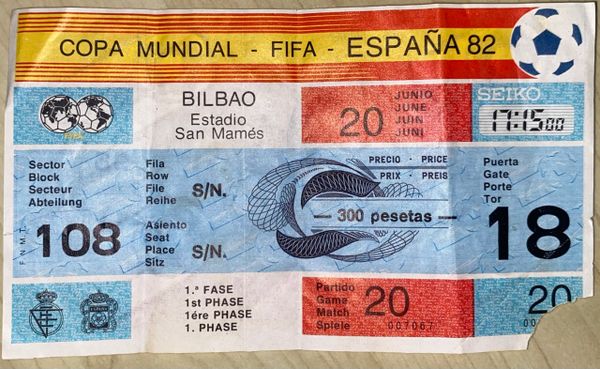 1982 ORIGINAL WORLD CUP TICKET ENGLAND V CZECHOSLOVAKIA @BILBAO