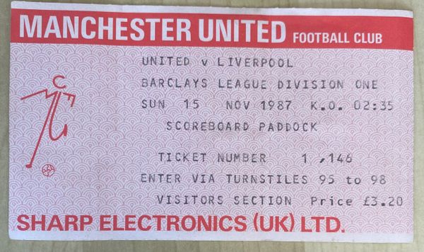 1987/88 ORIGINAL DIVISION ONE TICKET MANCHESTER UNITED V LIVERPOOL (VISITORS END)