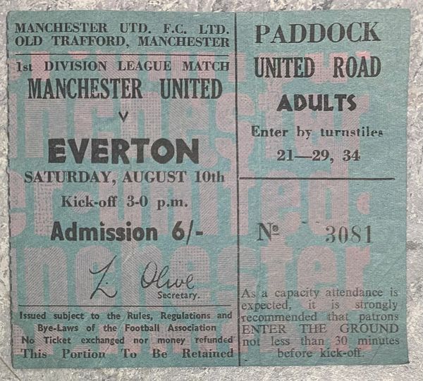 1968/69 ORIGINAL DIVISION ONE TICKET MANCHESTER UNITED V EVERTON