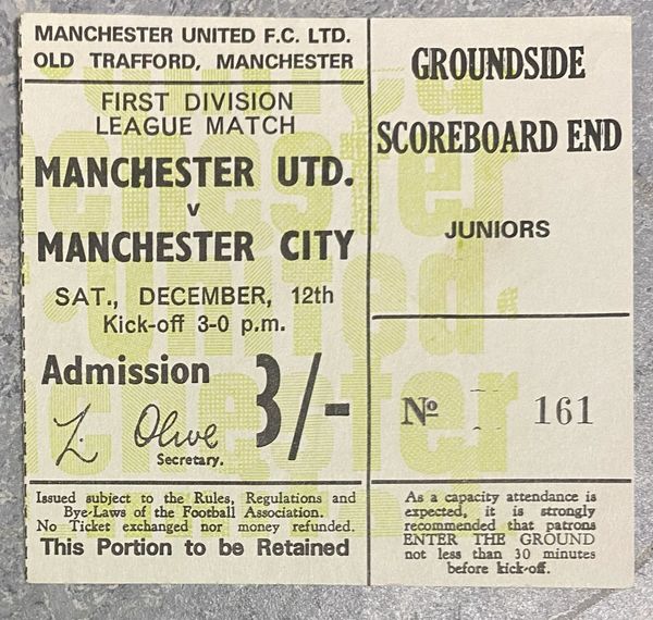 1970/71 ORIGINAL DIVISION ONE TICKET MANCHESTER UNITED V MANCHESTER CITY