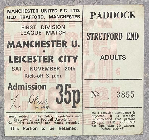 1971/72 ORIGINAL DIVISION ONE TICKET MANCHESTER UNITED V LEICESTER CITY