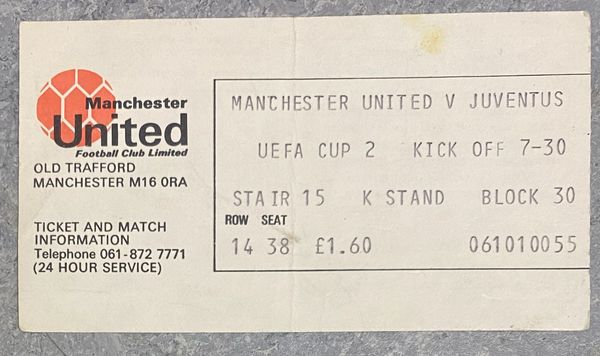 1976/77 ORIGINAL UEFA CUP 2ND ROUND 1ST LEG TICKET MANCHESTER UNITED V JUVENTUS