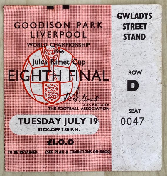 1966 ORIGINAL WORLD CUP 1ST ROUND TICKET PORTUGAL V BRAZIL @ GOODISON PARK