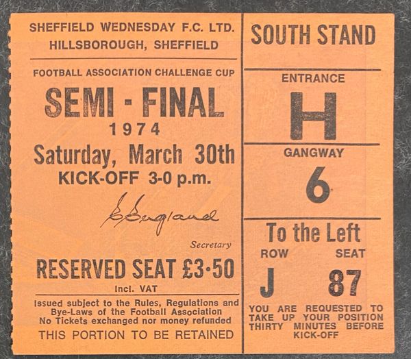 1974 ORIGINAL FA CUP SEMI FINAL TICKET NEWCASTLE UNITED V BURNLEY @HILLSBROUGH