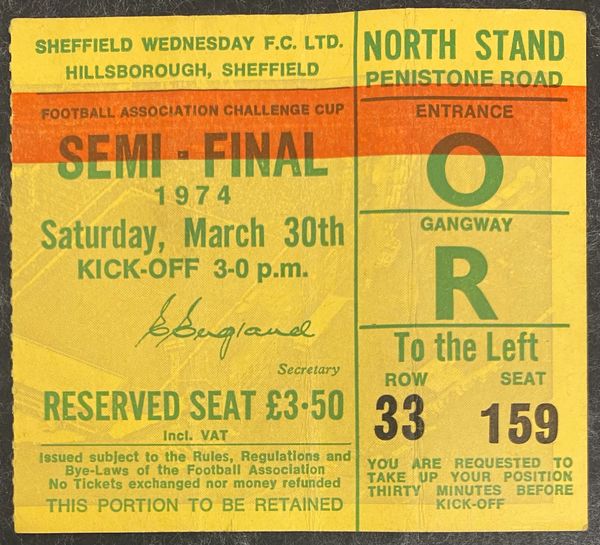 1974 ORIGINAL FA CUP SEMI FINAL TICKET NEWCASTLE UNITED V BURNLEY @HILLSBROUGH