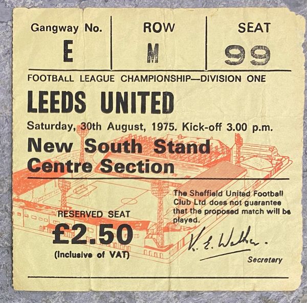 1975/76 ORIGINAL DIVISION ONE TICKET SHEFFIELD UNITED V LEEDS UNITED